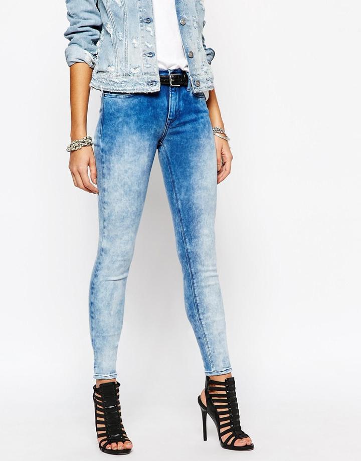 Replay Joy High Waist Faded Super Skinny Jeans - Blue