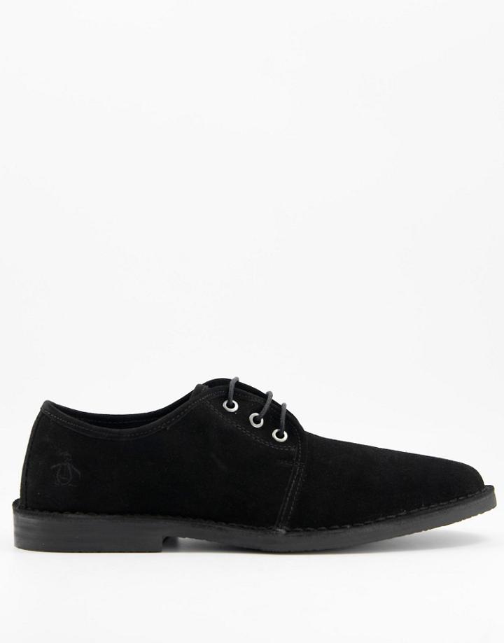 Original Penguin Suede Casual Lace Up Shoes In Black