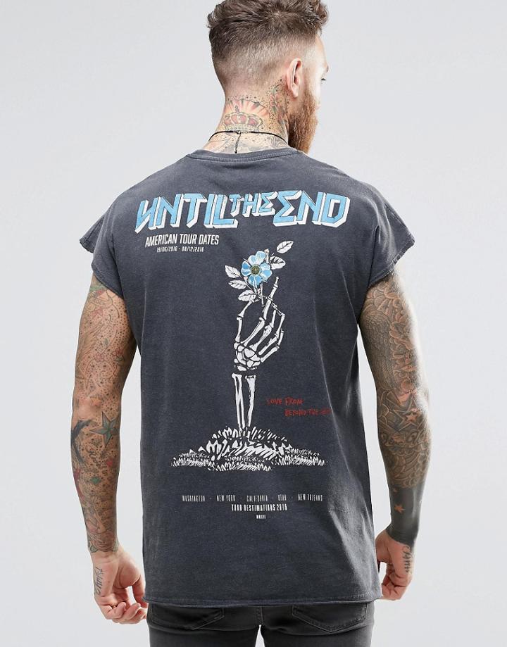 Asos Oversized Sleeveless T-shirt With Acid Wash And Skeleton Back Print - Acid Wash Black