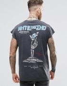 Asos Oversized Sleeveless T-shirt With Acid Wash And Skeleton Back Print - Acid Wash Black