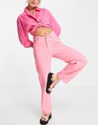 Weekday Lara Organic Blend Cotton Wide Leg V Front Pants In Pink