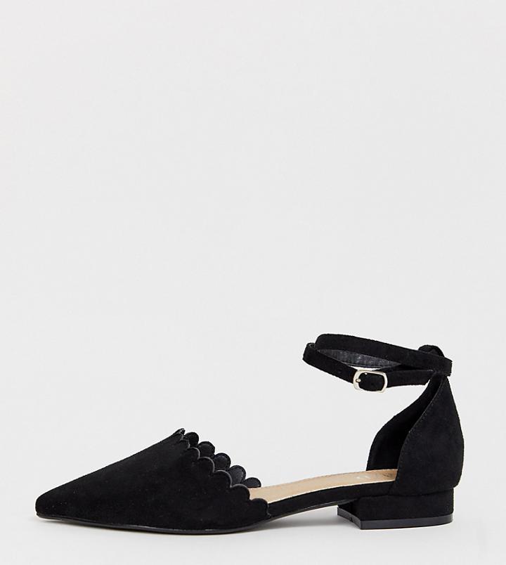 Raid Wide Fit Black Scalloped Edge Flat Shoes - Black
