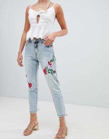 Only Tonni Floral Embroidered Jeans - Blue