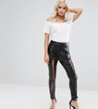 Missguided Petite Lace Up Leather Look Pants - Black