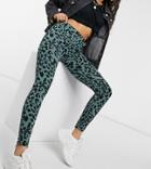 Asos Design Petite Legging In Khaki Leopard Print-multi