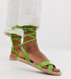 Asos Design Jala Espadrille Flat Sandals In Green Croc - Green