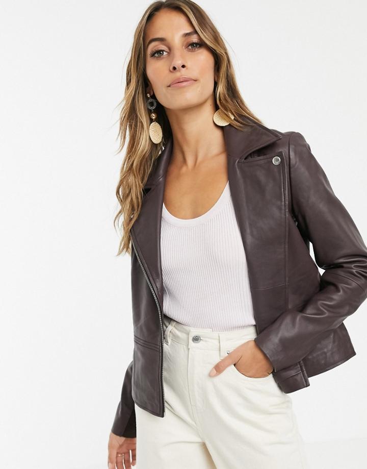 Y.a.s Leather Jacket In Chocolate-brown