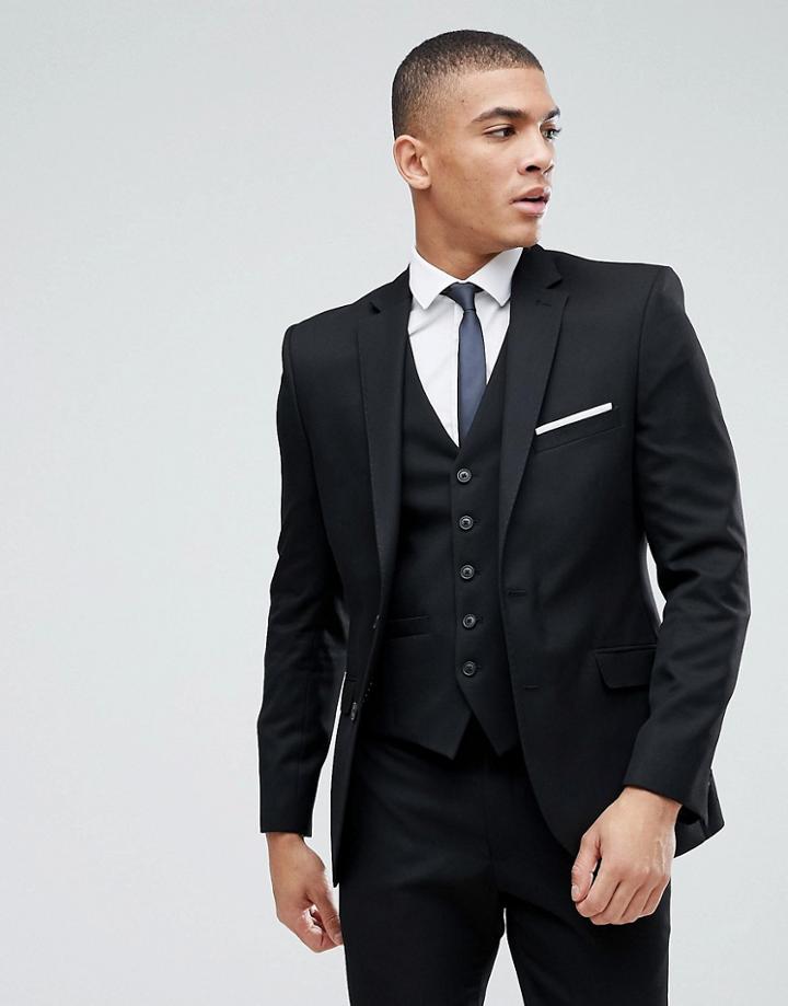 Moss London Skinny Suit Jacket In Black - Black