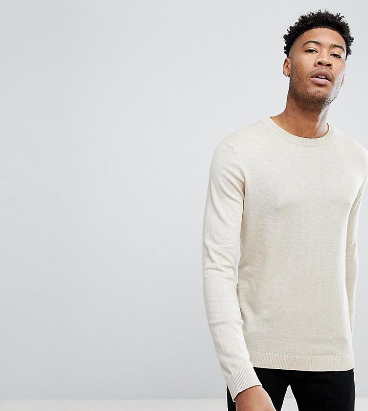 Asos Tall Crew Neck Cotton Sweater In Oatmeal - Beige