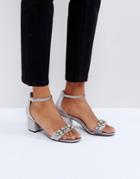 Faith Derry Velvet Embellished Block Heeled Sandals - Gray