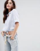 Abercrombie & Fitch Cropped Preppy Shirt With Drawstring - Blue
