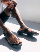Red Tape Two Part Sandals In Brown Leather