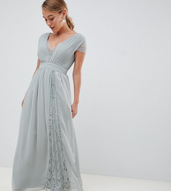 Little Mistress Petite Cap Sleeve Maxi Dress With Lace Inserts-green
