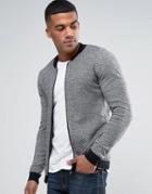 Asos Knitted Cotton Bomber With Contrast Trims In Gray Twist - Gray