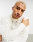 Pull & Bear Cable Knit Sweater In Beige-neutral