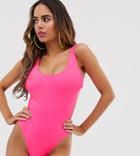 Wolf & Whistle Fuller Bust Exclusive Cut Out Swimsuit In Pink D - F Cup