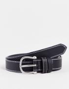 Asos Design Slim Faux Leather Belt With Contrast Stitch In Black