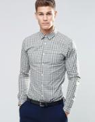 Asos Skinny Shirt In Khaki Gingham Check With Long Sleeves - Khaki