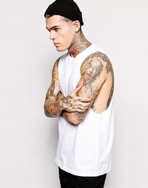 Asos Sleeveless T-shirt With Dropped Armhole - White