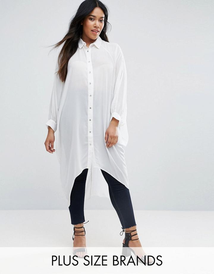 Lovedrobe Plus Midi Shirt With Dip Hem - Cream