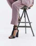 Simmi London Zip Up Detail Mock Croc Block Heel Sandals-black