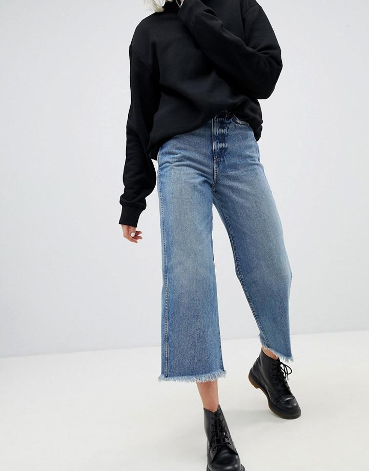 Weekday Crop Wide Leg Jeans With Raw Hem - Blue