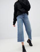 Weekday Crop Wide Leg Jeans With Raw Hem - Blue