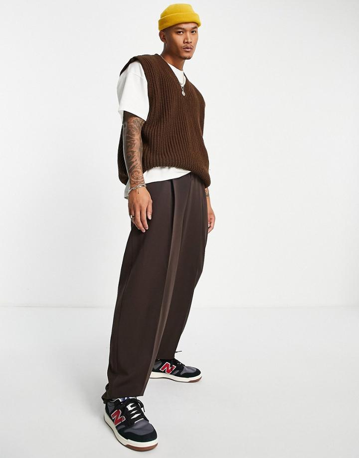 Asos Design Balloon Smart Pants In Chocolate Brown