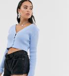 Reclaimed Vintage Inspired Button Front Crop 90s Cardi - Blue