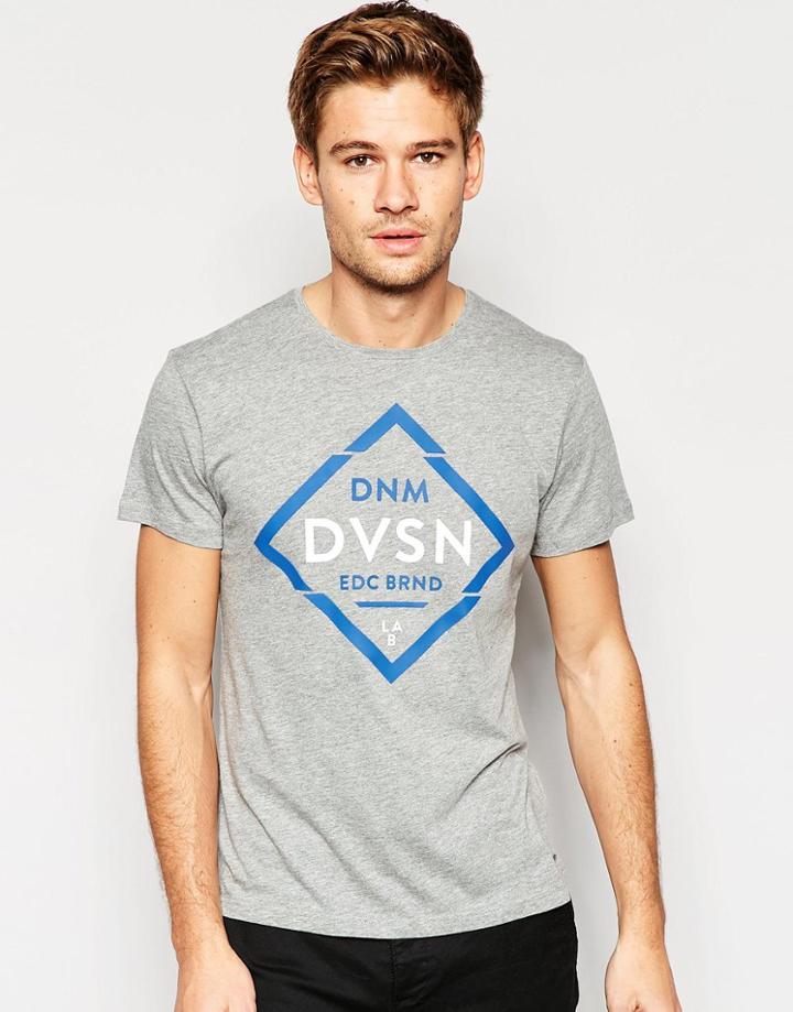 Esprit T-shirt With Denim Division Print - Light Gray Marl