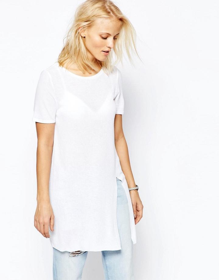Asos Longline Top With Front Split - White