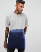 Asos Longline T-shirt With Grungy Wash And Raw Edge - Gray