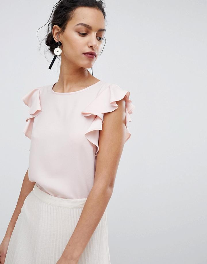 Coast Caz Blush Frill Sleeve Top - Pink