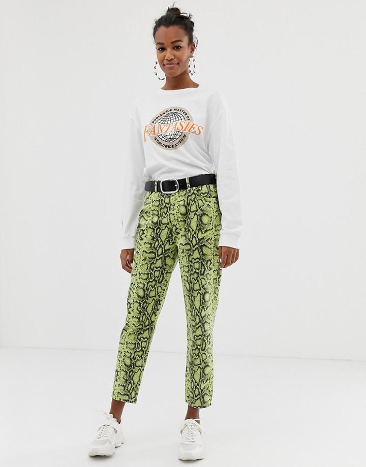 Bershka Pants In Snake Print - Green