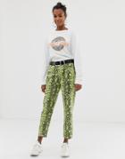 Bershka Pants In Snake Print - Green