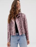 Asos Design Snake Biker Jacket-pink