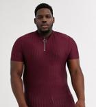 Asos Design Plus Skinny T-shirt With Turtle Zip Neck In Burgundy-red