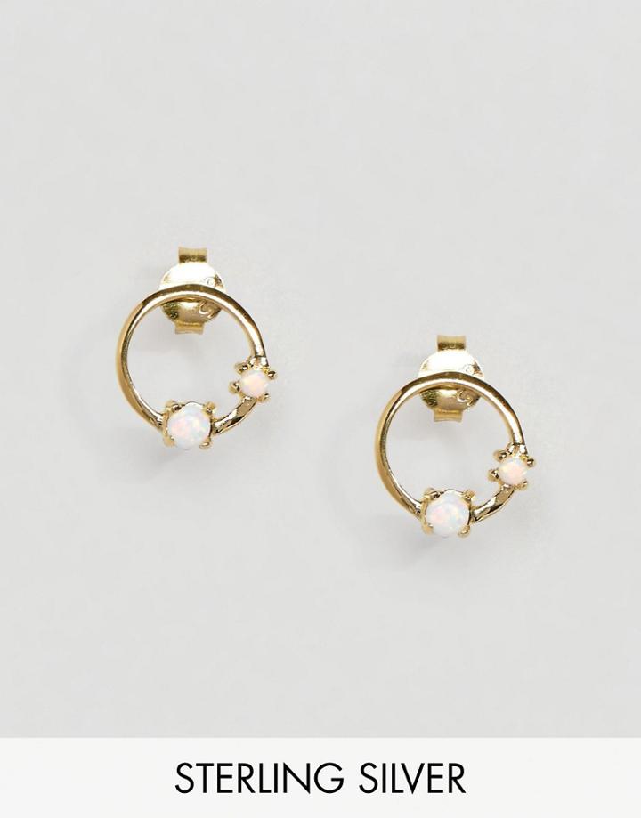 Asos Gold Plated Sterling Silver Faux Opal Stone Stud Earrings - Gold