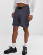 Asos Design Jersey Shorts With Cargo Pocket And Waistband Buckle In Washed Black - Black