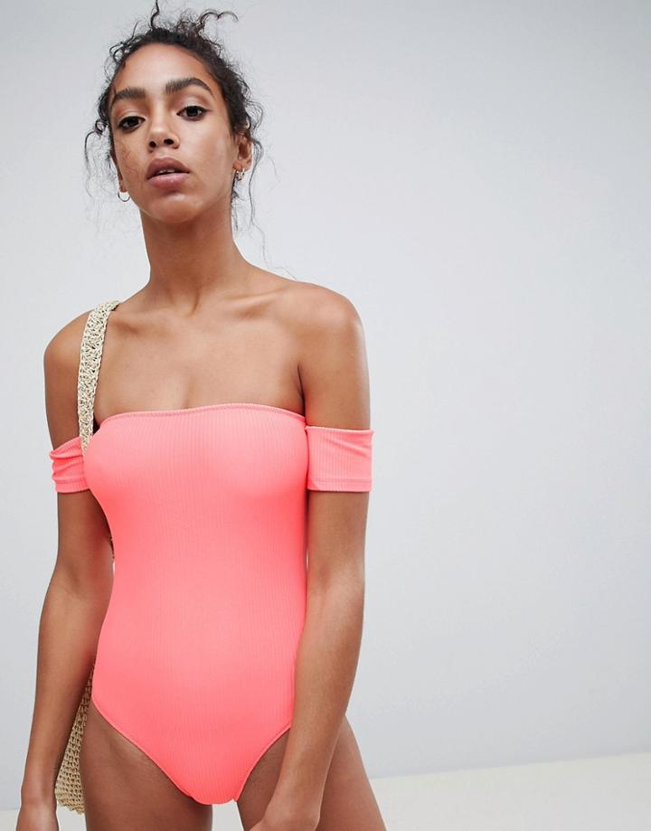 New Look Bardot Swimsuit - Pink