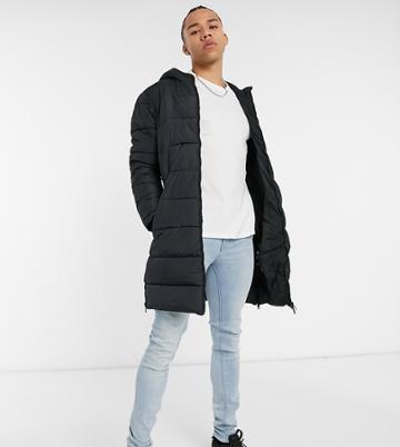 Threadbare Tall Longline Padded Jacket In Black