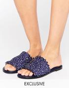 The March Spot Pleated Slide Flat Sandals - Navy