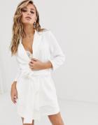 Asos Design Soft Wrap Tie Waist Blazer In White
