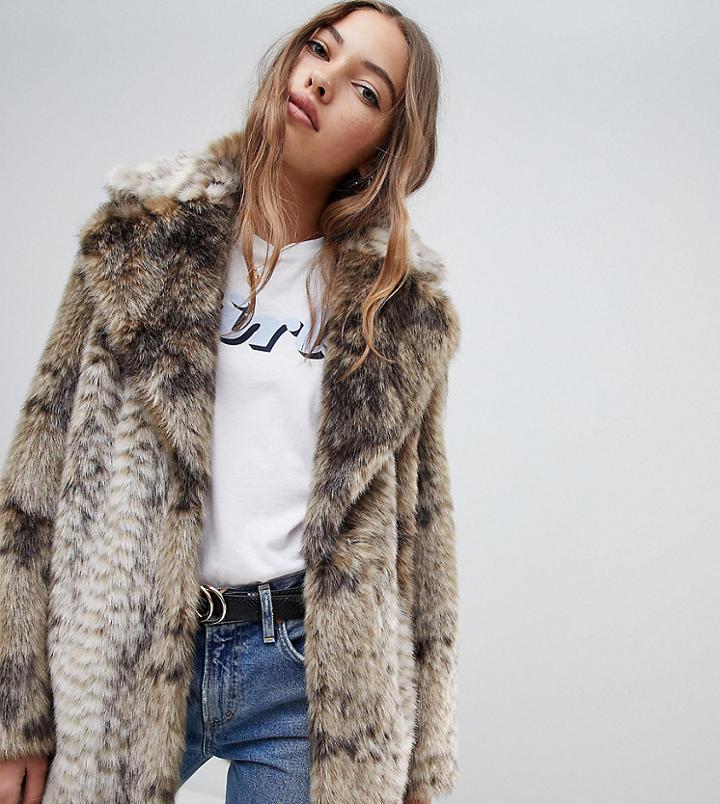 Jakke Mid Length Faux Fur Coat In Snake - Brown