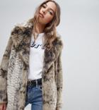 Jakke Mid Length Faux Fur Coat In Snake - Brown