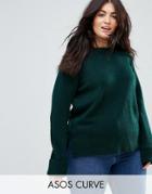 Asos Curve Chunky Sweater With Deep Cuff In Fluffy Yarn - Green