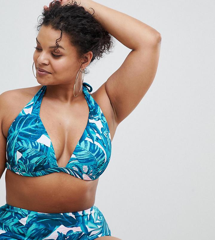 Boohoo Plus Tropical Print Bikini Top - Multi