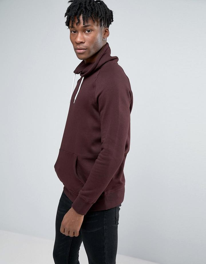 New Look Funnel Neck Sweatshirt In Dark Burgundy - Purple