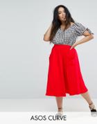 Asos Curve Jersey Midi Skirt With Pockets - Red
