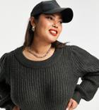 Noisy May Curve Crew Neck Knitted Sweater In Dark Gray-grey
